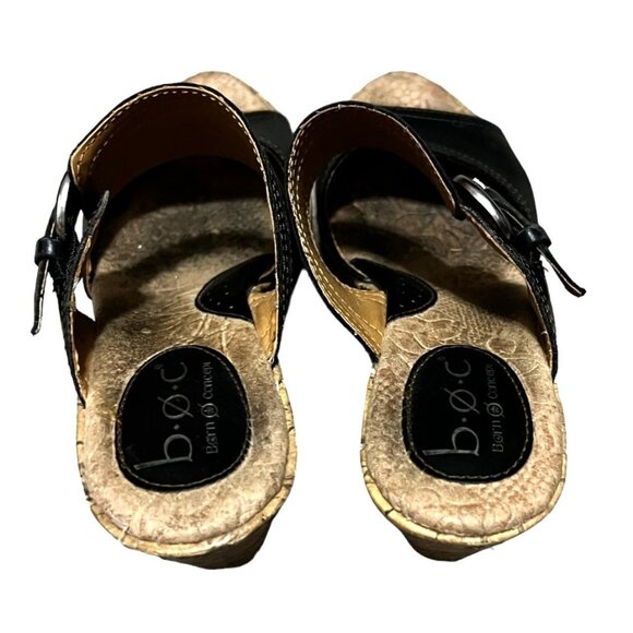 b.o.c. Black Leather Wedge Sandals Sz 7 Womens C17903 CIK12 - Picture 7 of 15
